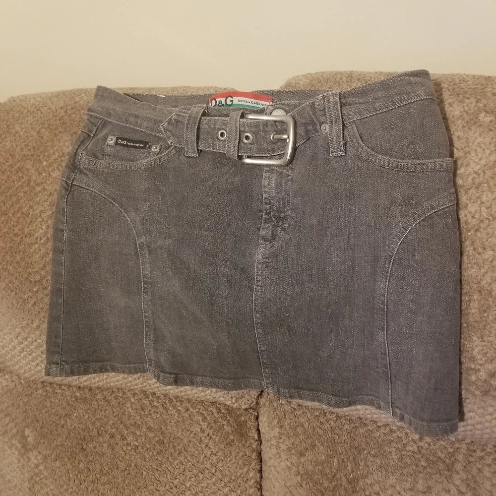 Black Dolce & Gabbana Acid Wash Denim Belted Mini Skirt Leather Patch - Picture 1 of 5